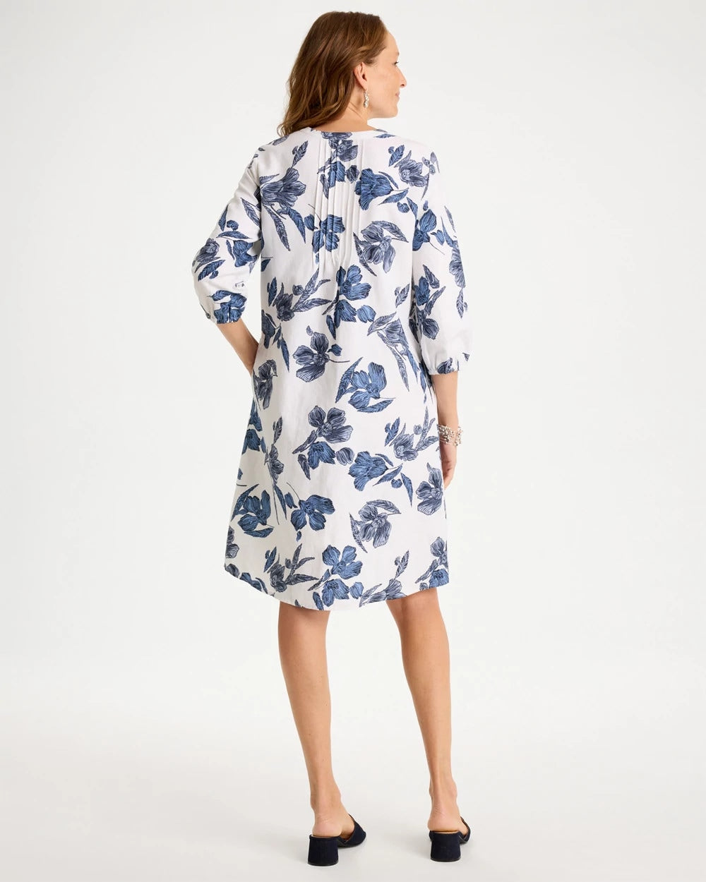 Chico's Floral Linen-Cotton Pintuck Dress