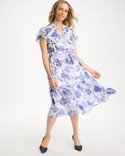 Chico's Floral Smocked Waist Dress
