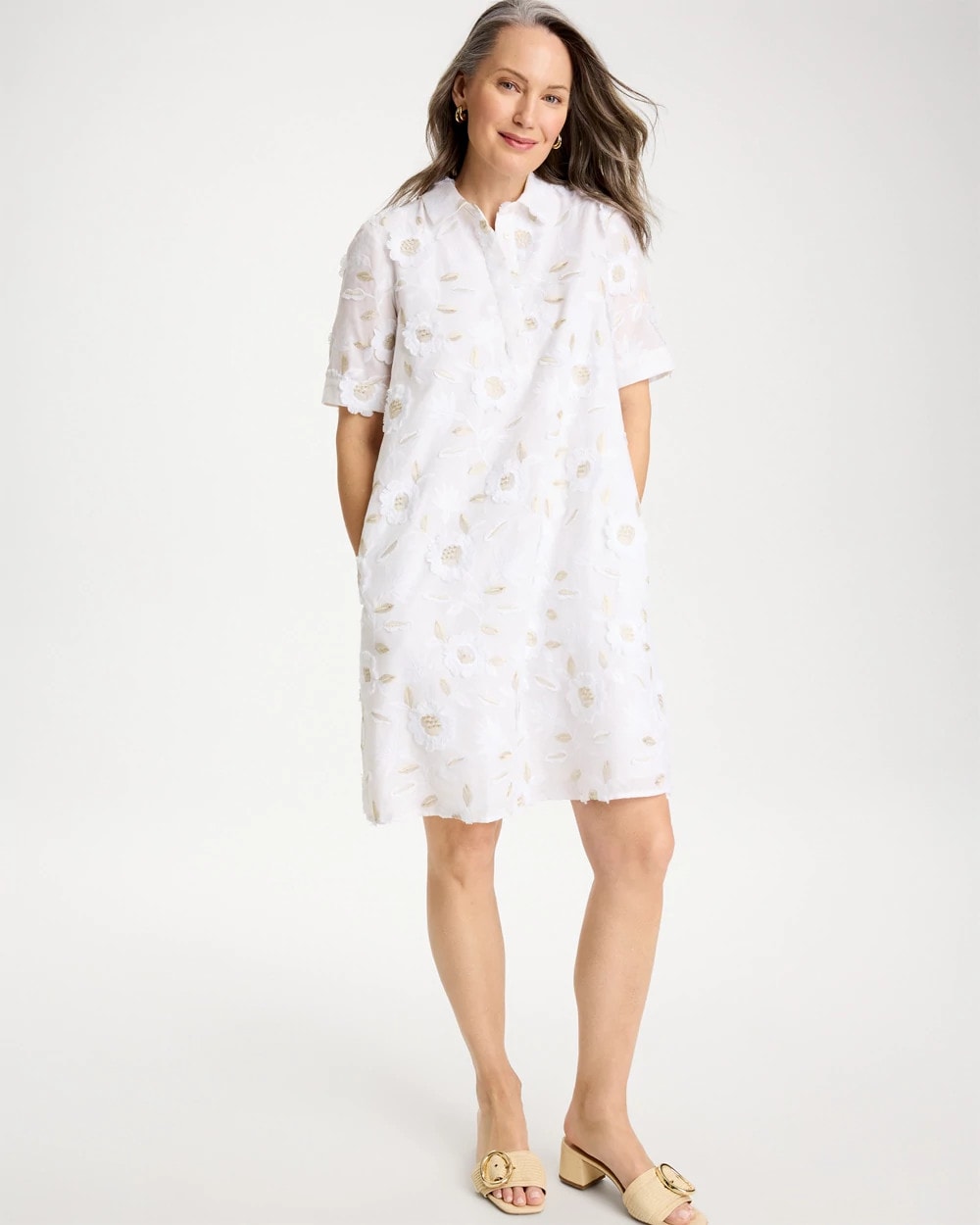 Chico's 3D Floral Embroidered Dress