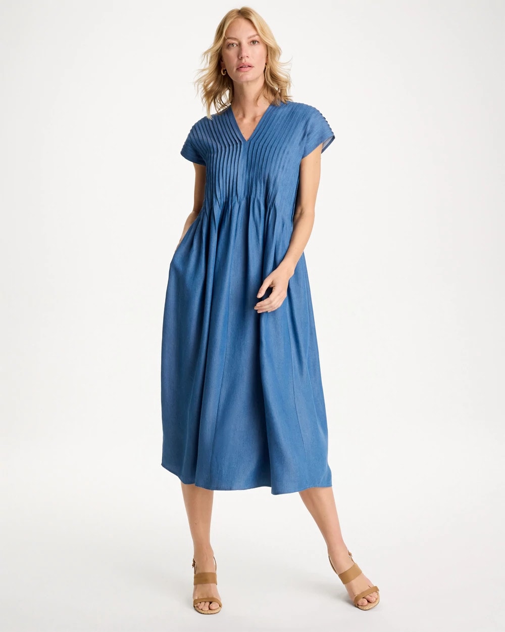 Chico's Denim Popover Midi Dress