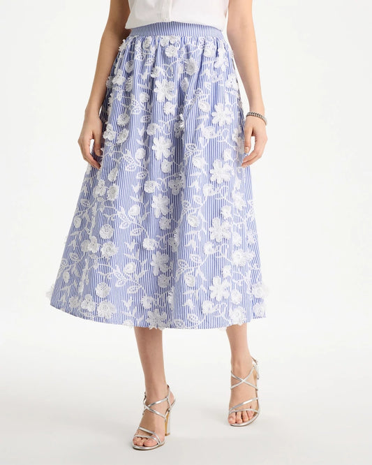 Chico's Cotton Embroidered Floral Skirt
