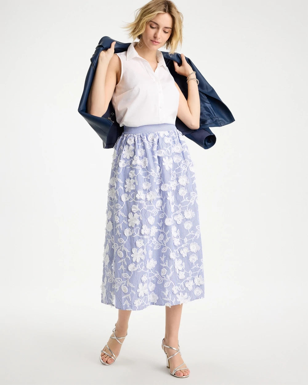 Chico's Cotton Embroidered Floral Skirt