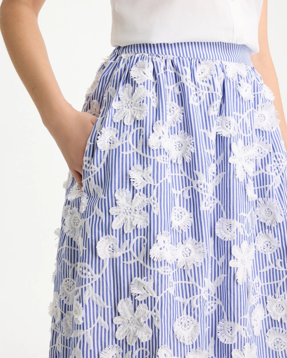 Chico's Cotton Embroidered Floral Skirt