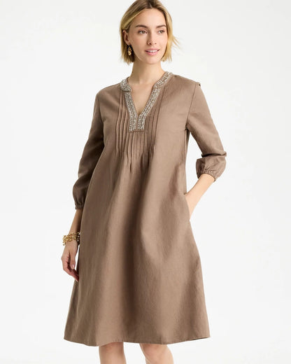 Chico's Linen-Cotton Pintuck Dress