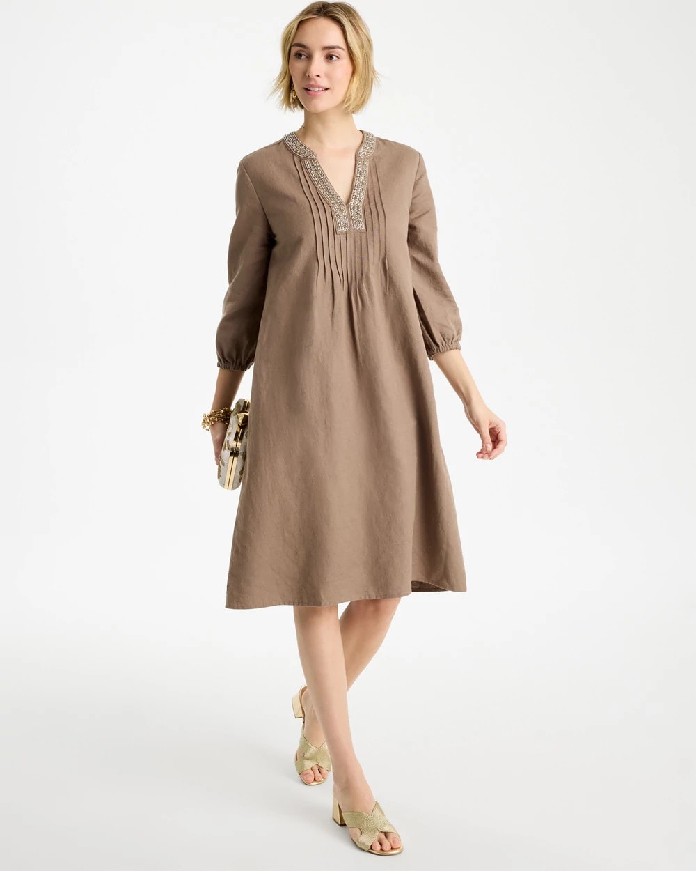 Chico's Linen-Cotton Pintuck Dress