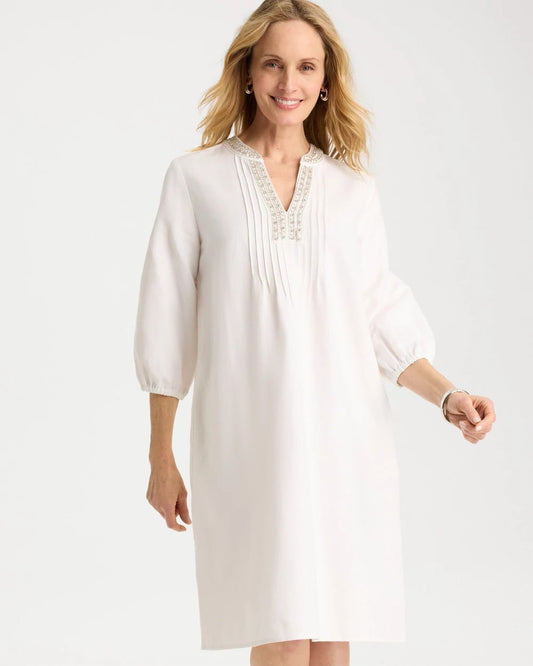 Chico's Embellished Pintuck Dress