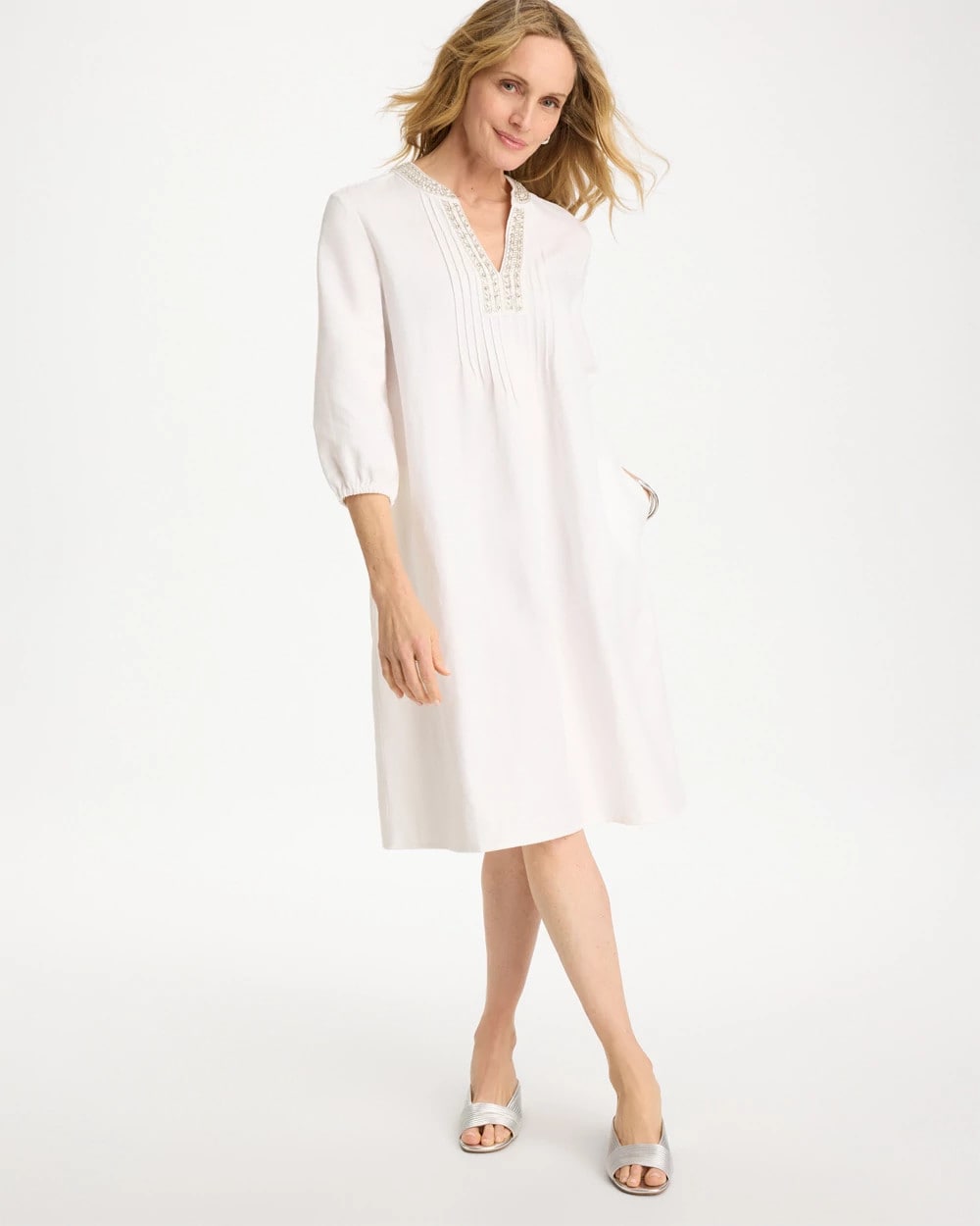 Chico's Embellished Pintuck Dress