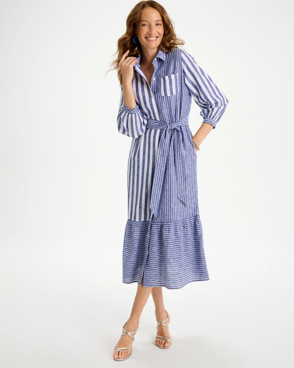 Chico's Linen-Cotton Striped Shirtdress