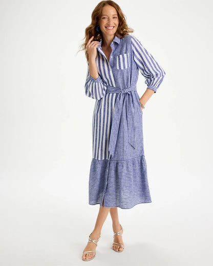 Chico's Linen-Cotton Striped Shirtdress