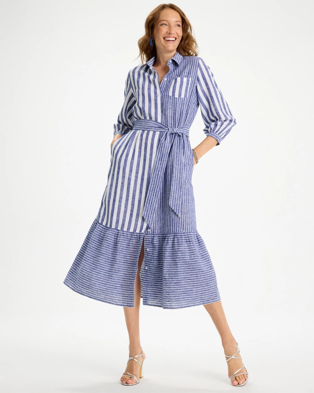 Chico's Linen-Cotton Striped Shirtdress
