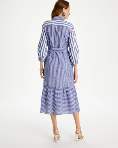 Chico's Linen-Cotton Striped Shirtdress
