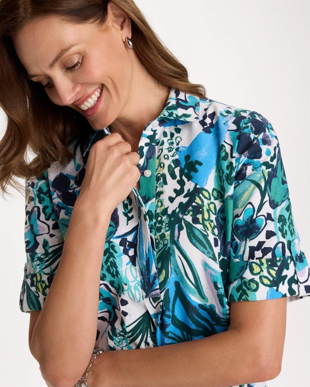 Chico's Floral Linen-Cotton Popover Dress