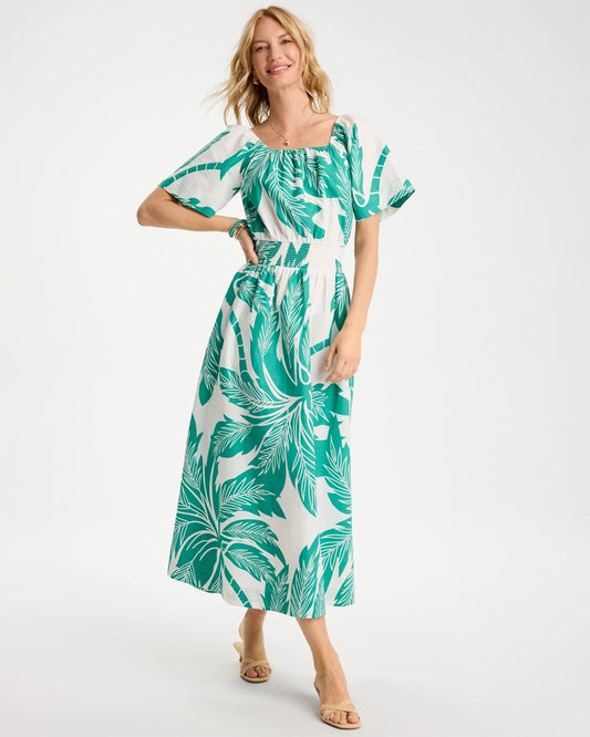 Chico's Poplin Cotton Off-Shoulder Printed Dress