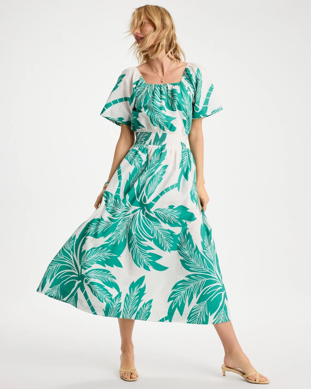 Chico's Poplin Cotton Off-Shoulder Printed Dress