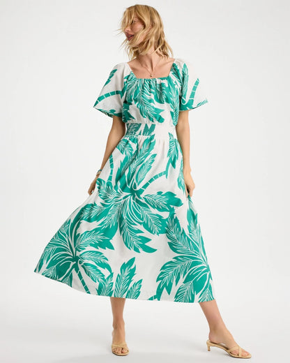 Chico's Poplin Cotton Off-Shoulder Printed Dress
