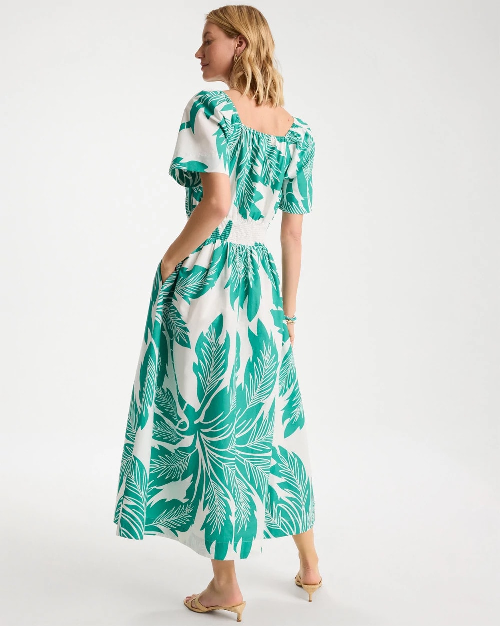 Chico's Poplin Cotton Off-Shoulder Printed Dress