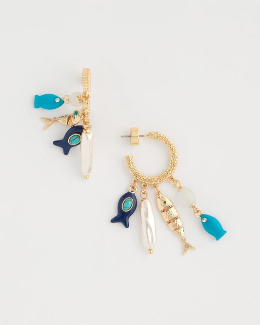 Chico's Fish Charm Crinkle Hoop Earrings
