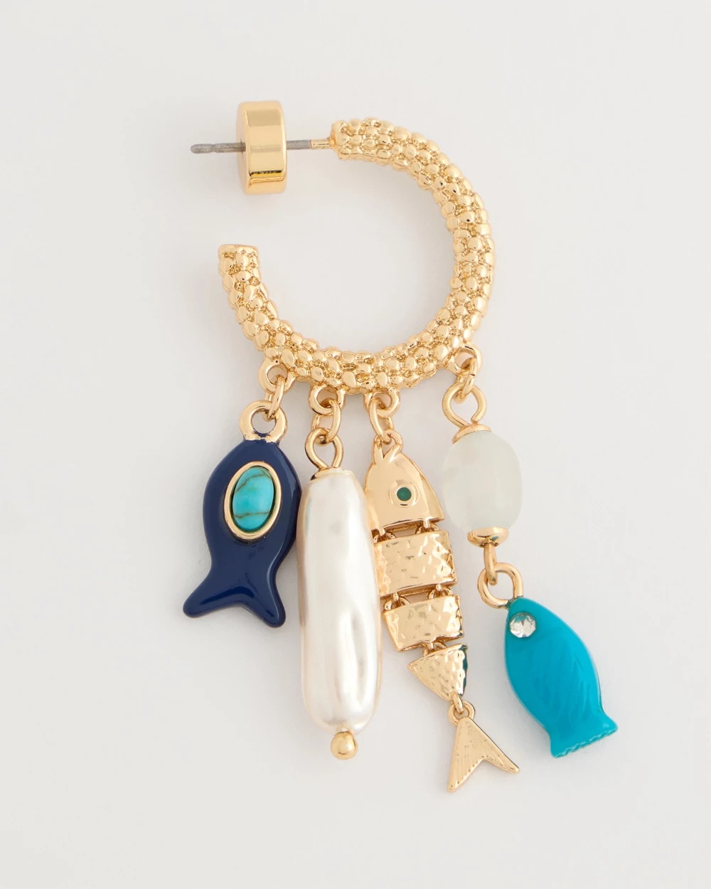 Chico's Fish Charm Crinkle Hoop Earrings
