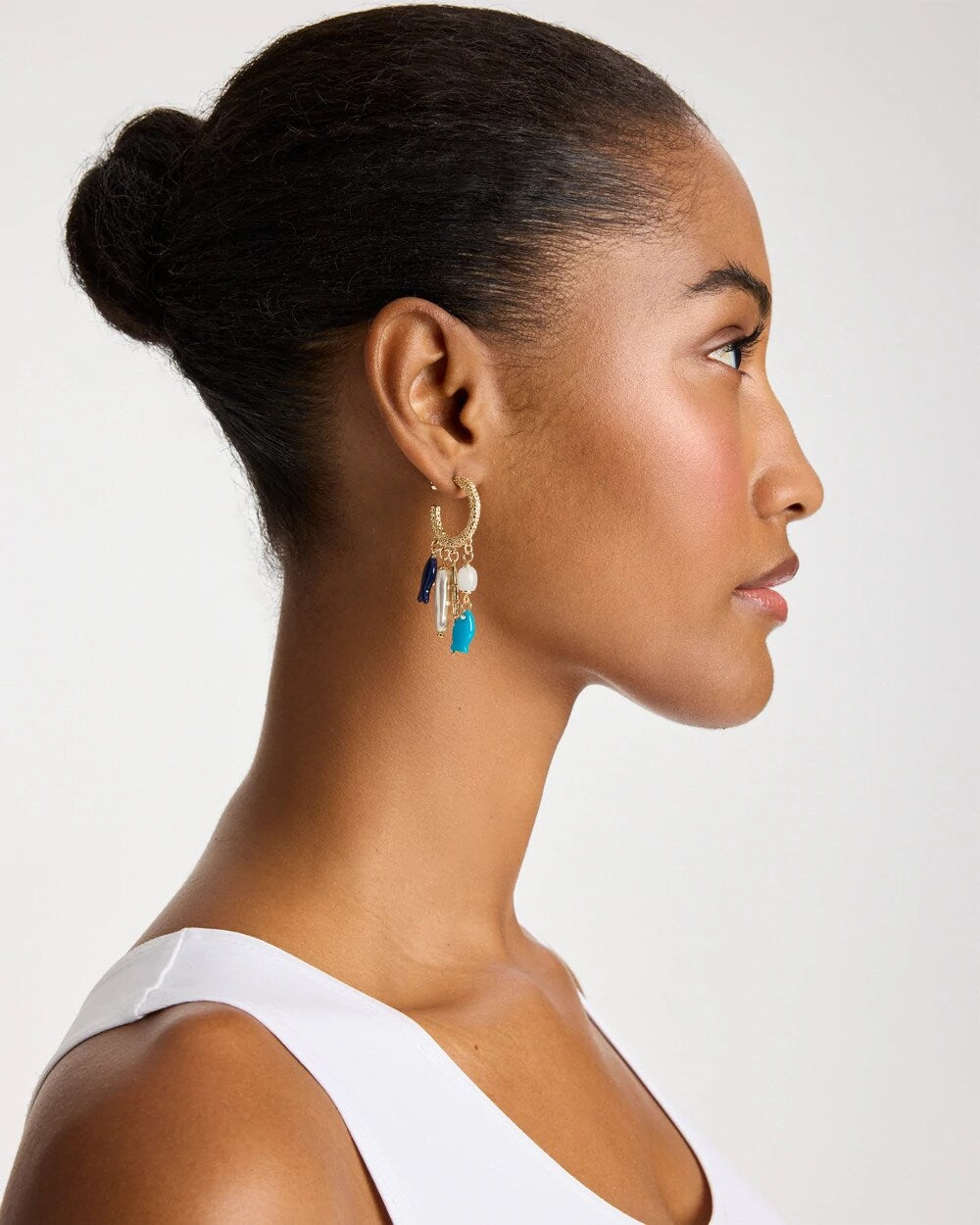 Chico's Fish Charm Crinkle Hoop Earrings