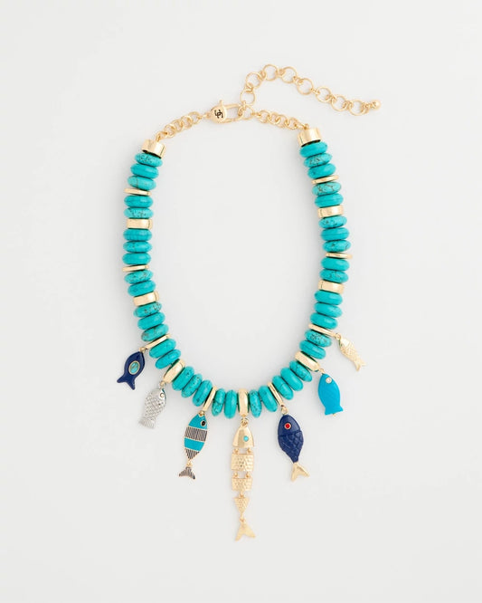 Chico's Turquoise Fish Charm Statement Necklace