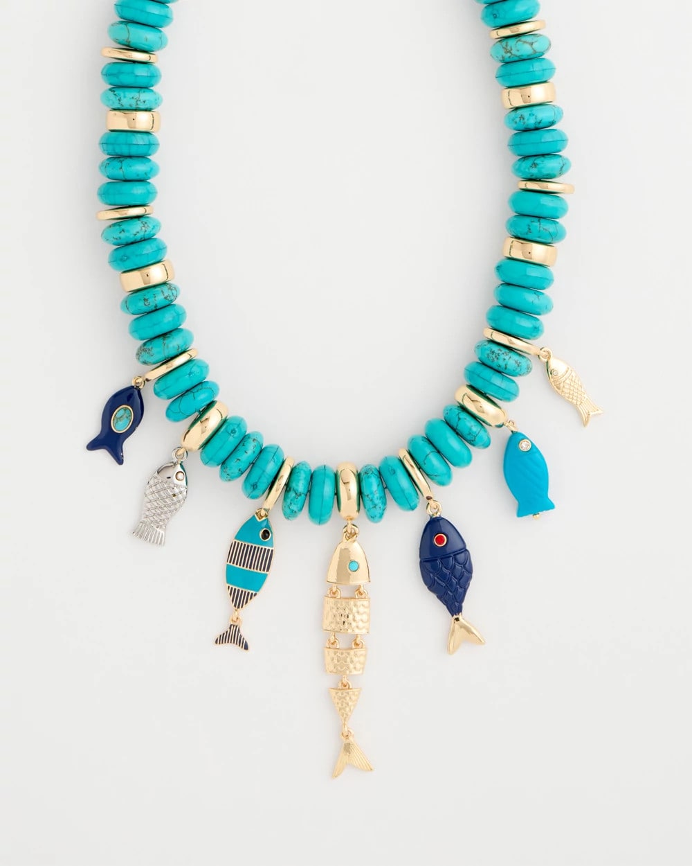 Chico's Turquoise Fish Charm Statement Necklace