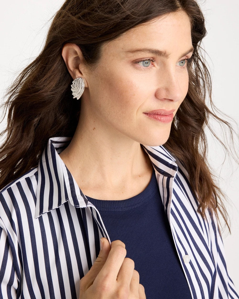 Chico's Silvertone Shell Clip-On Earrings