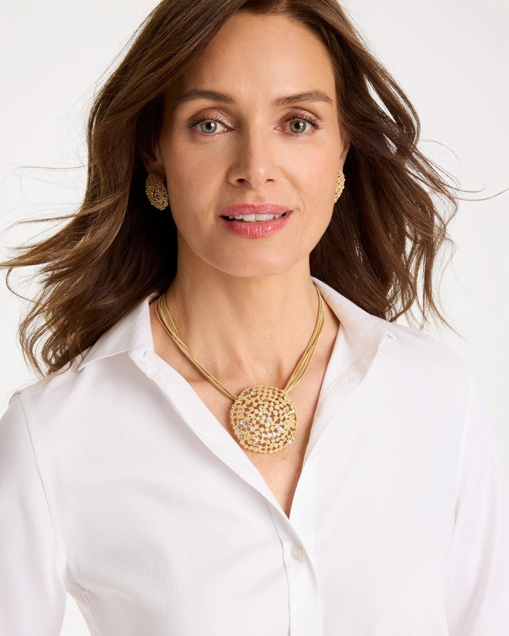 Chico's Sea Foam Medallion Pendant Necklace