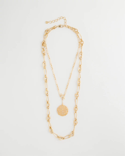 Chico's Sea Foam Medallion Double-Strand Pendant Necklace