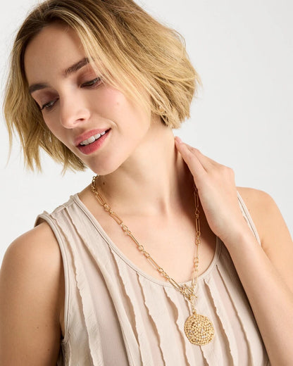 Chico's Sea Foam Medallion Double-Strand Pendant Necklace