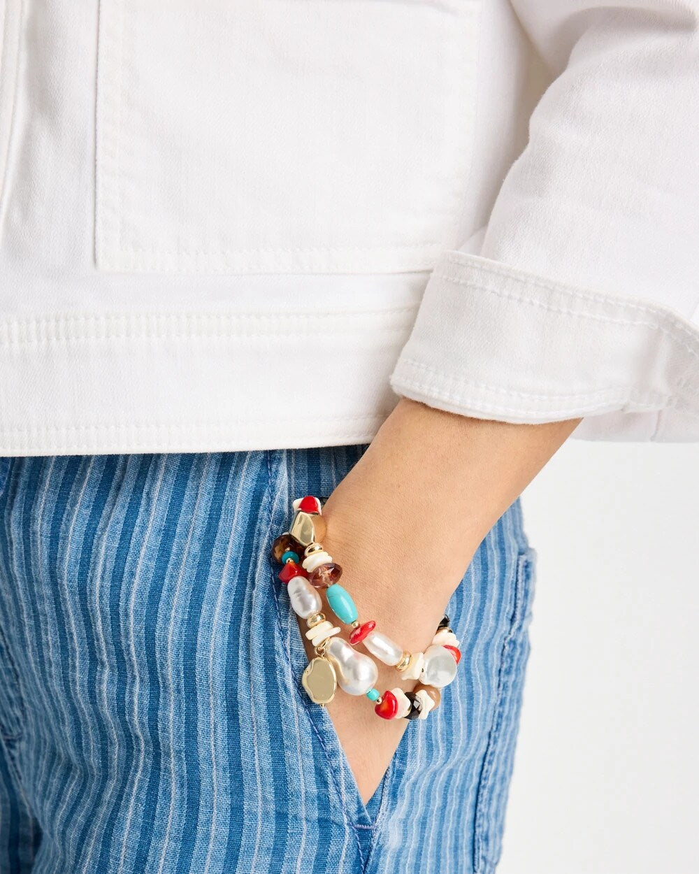 Chico's Set of Two Pearl Beaded Stretch Bracelets