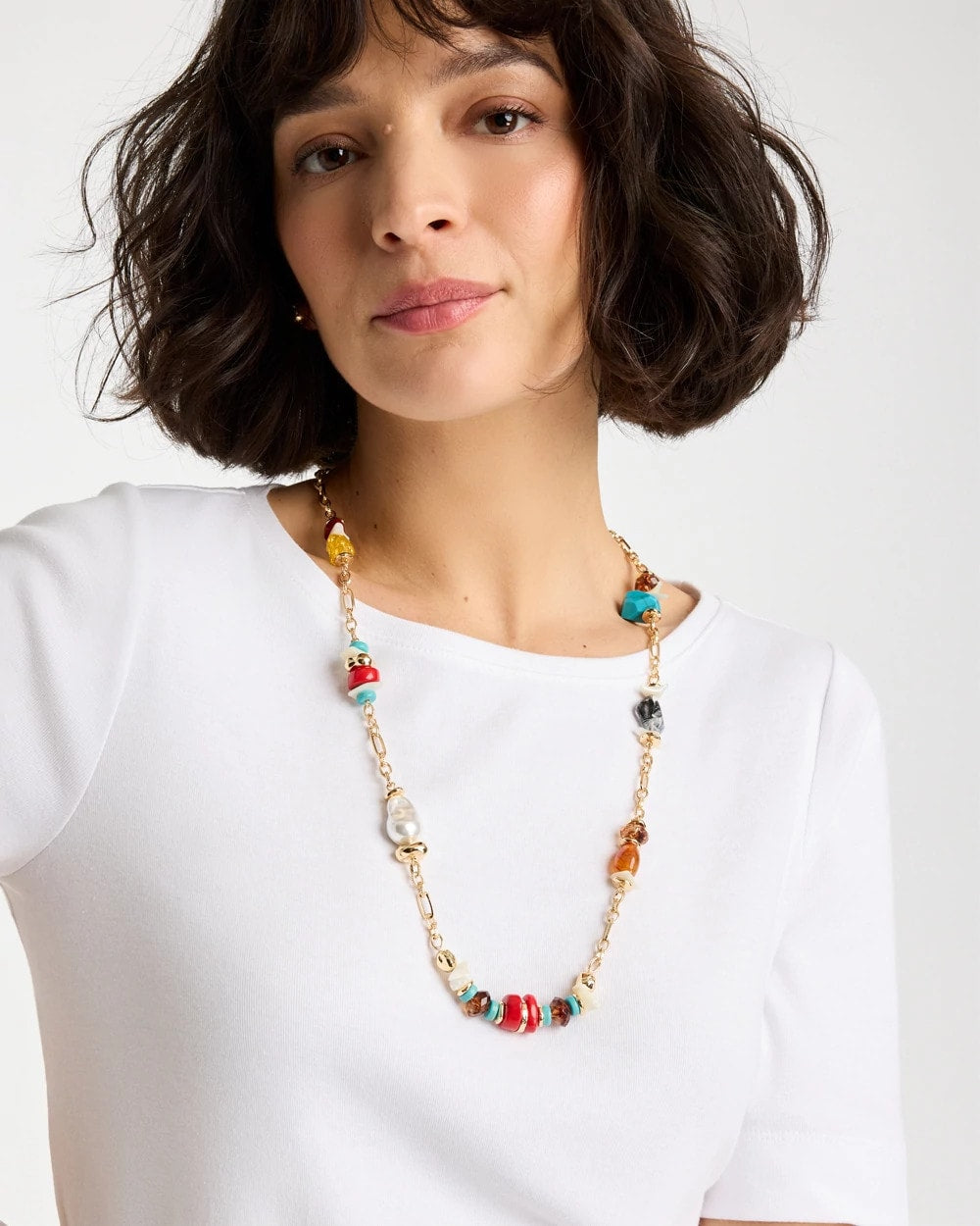 Chico's Mixed-Media Long Beaded Necklace