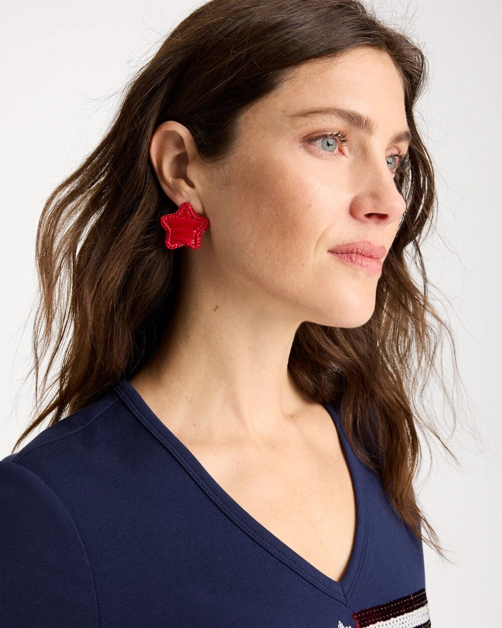 Chico's Americana Red Star Stud Earrings