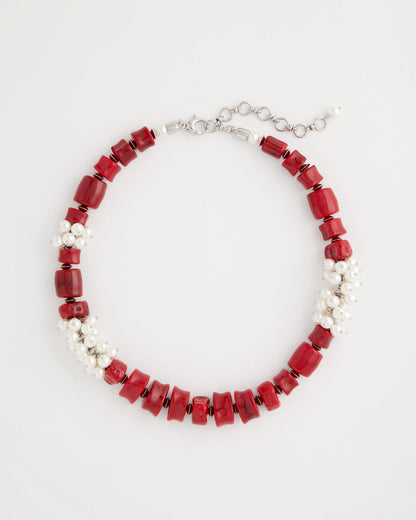 Chico's Red Resin Pearlescent Short Necklace