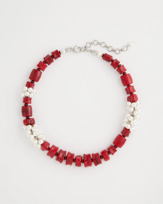 Chico's Red Resin Pearlescent Short Necklace