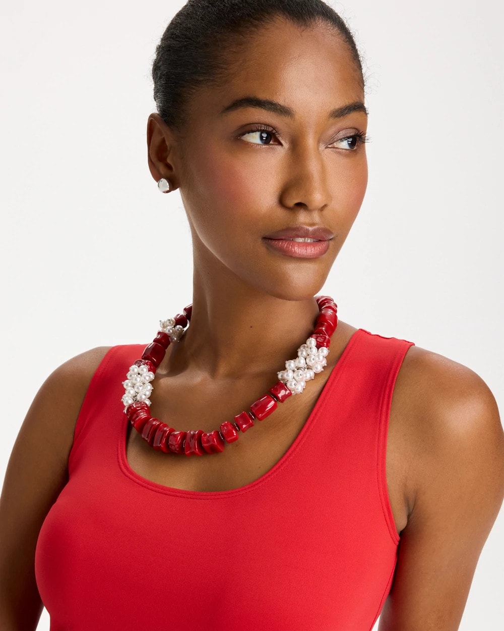 Chico's Red Resin Pearlescent Short Necklace