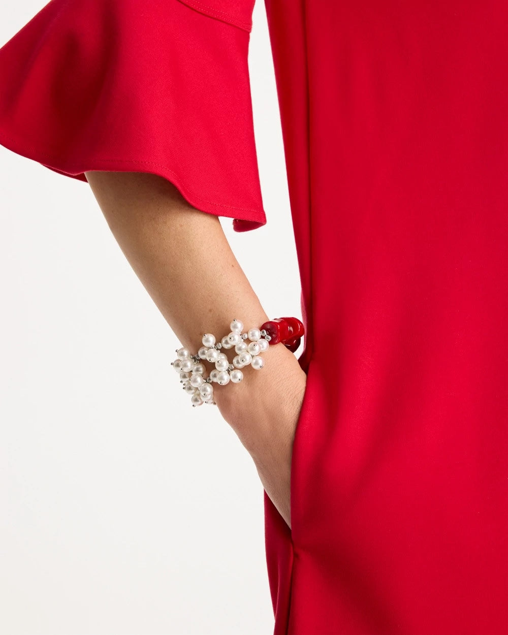 Chico's Red Resin Pearlescent Stretch Bracelet