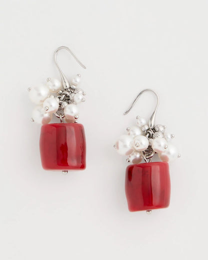 Chico's Red Resin Pearlescent Earrings