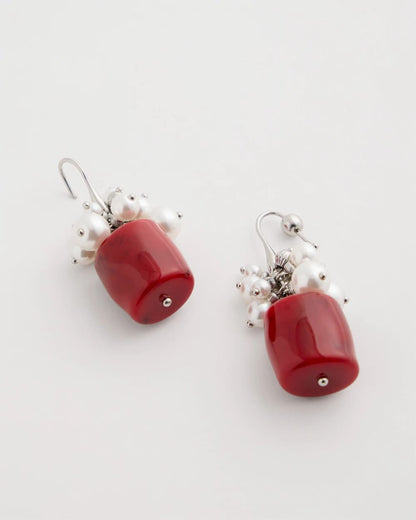 Chico's Red Resin Pearlescent Earrings