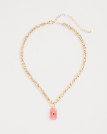 Chico's Coral Agate Short Pendant Necklace
