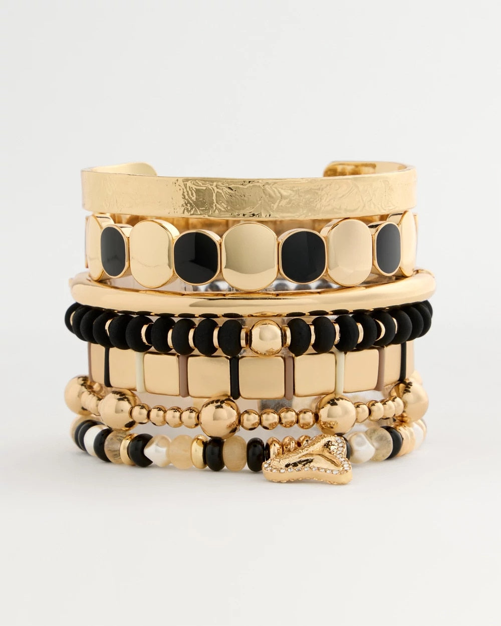 Chico's Black Goldtone Glam Stretch Bracelet