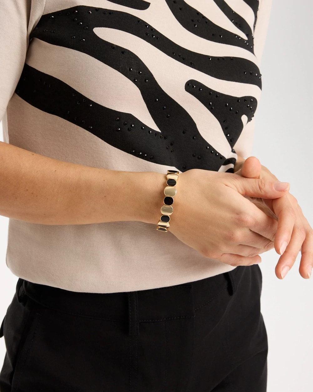 Chico's Black Goldtone Glam Stretch Bracelet