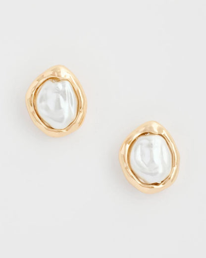 Chico's Pearlescent Golden Rimmed Stud Earrings