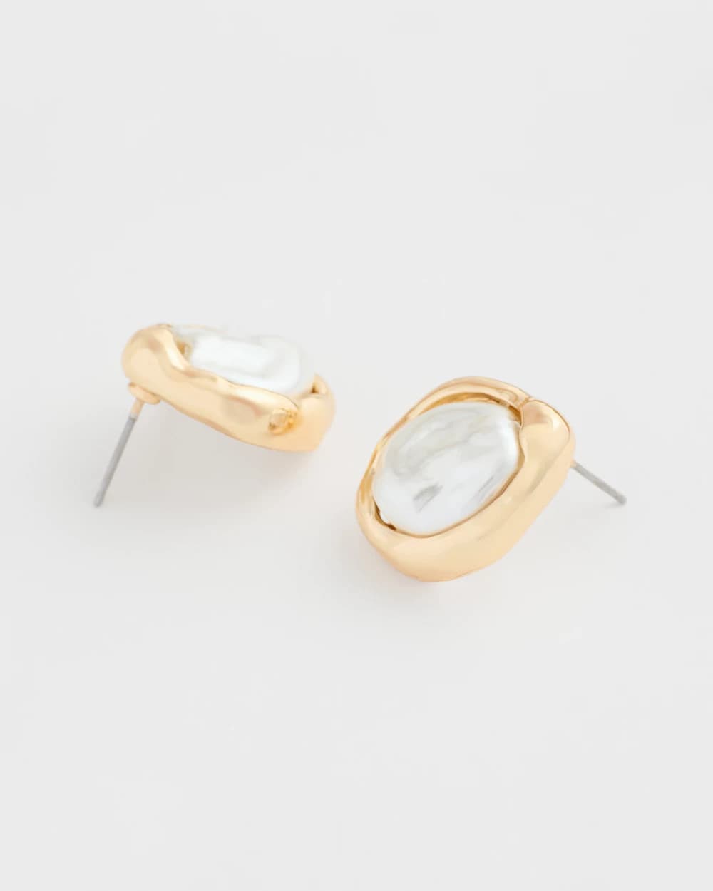 Chico's Pearlescent Golden Rimmed Stud Earrings