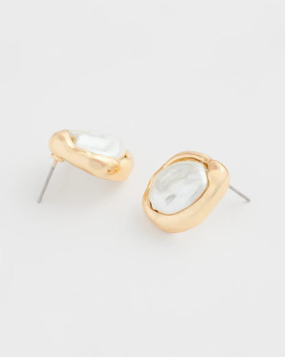 Chico's Pearlescent Golden Rimmed Stud Earrings
