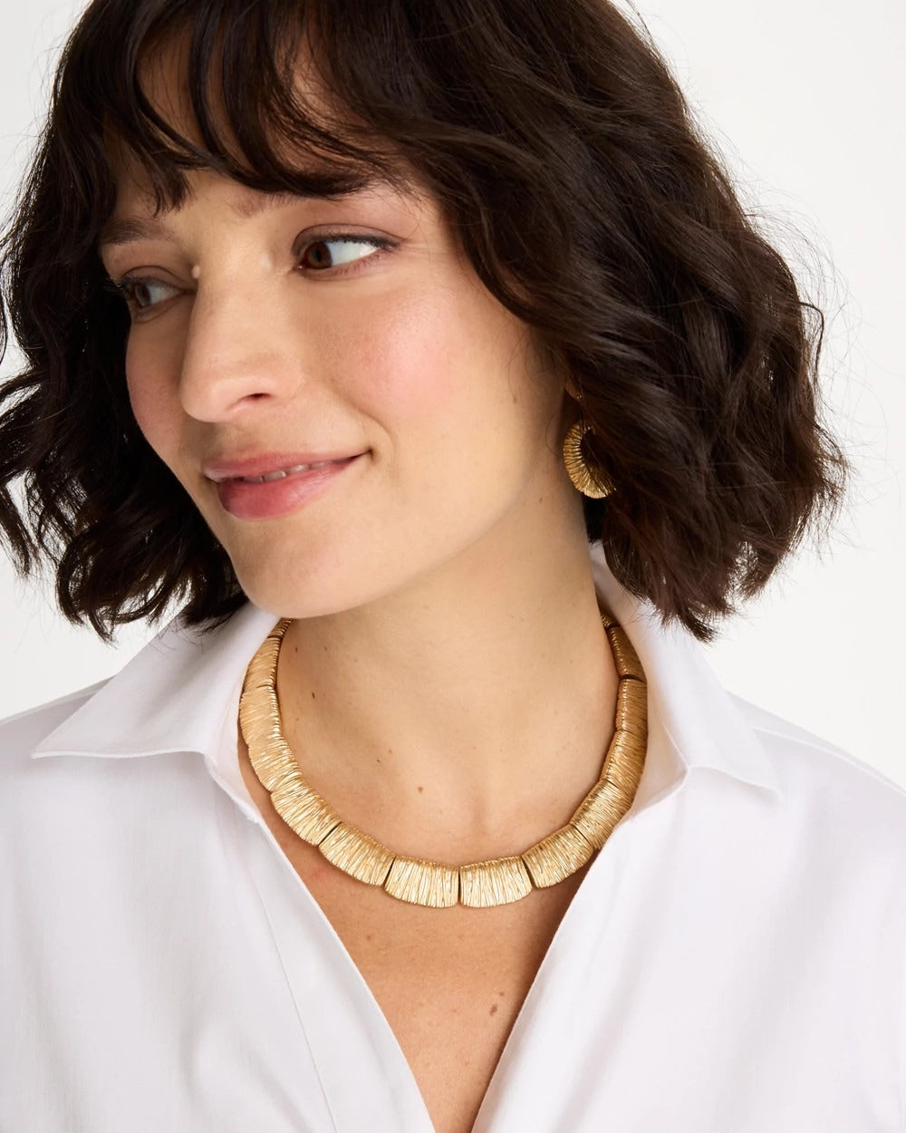 Chico's Crinkle Goldtone Collar Necklace