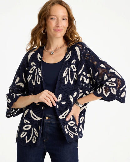 Chico's Woven Crochet Lace Contrast Kimono