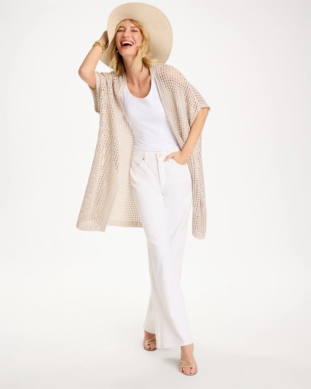 Chico's Crochet Knit Belted Ruana