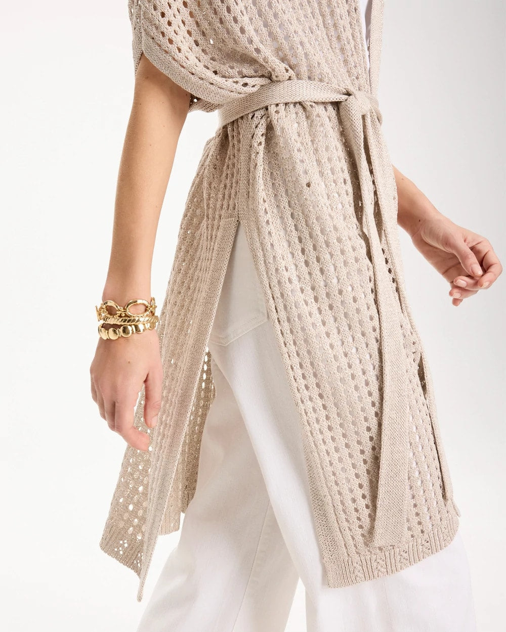 Chico's Crochet Knit Belted Ruana