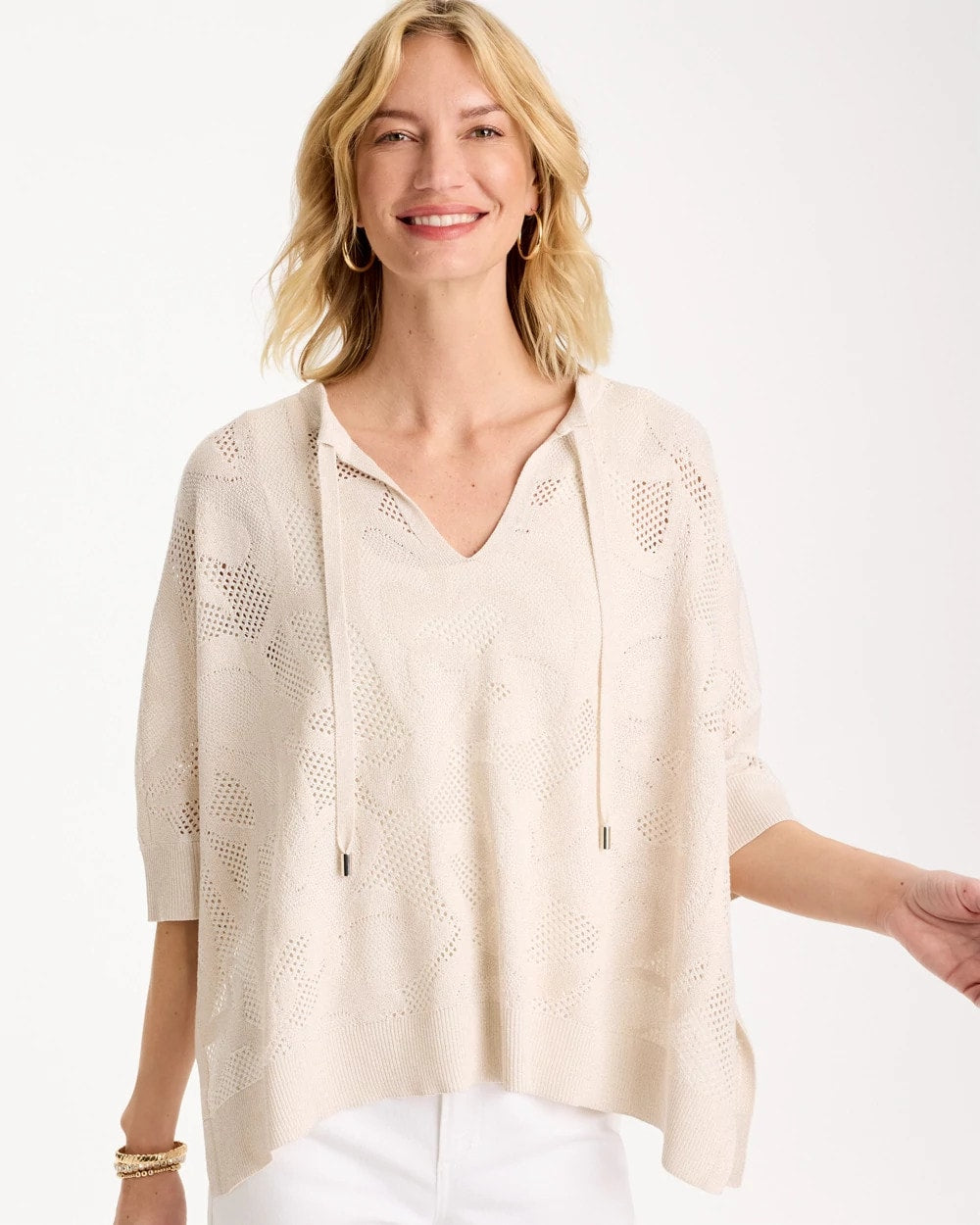 Chico's Crochet Lace Notch Neck Poncho