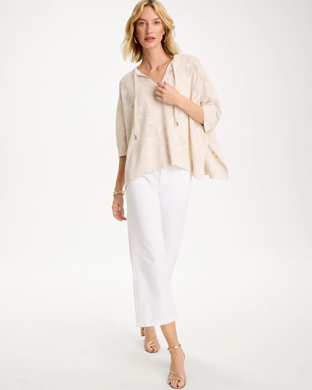 Chico's Crochet Lace Notch Neck Poncho